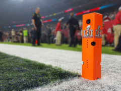 Admiral Video's PylonCam 2.0™ seen on the field during Super Bowl LI